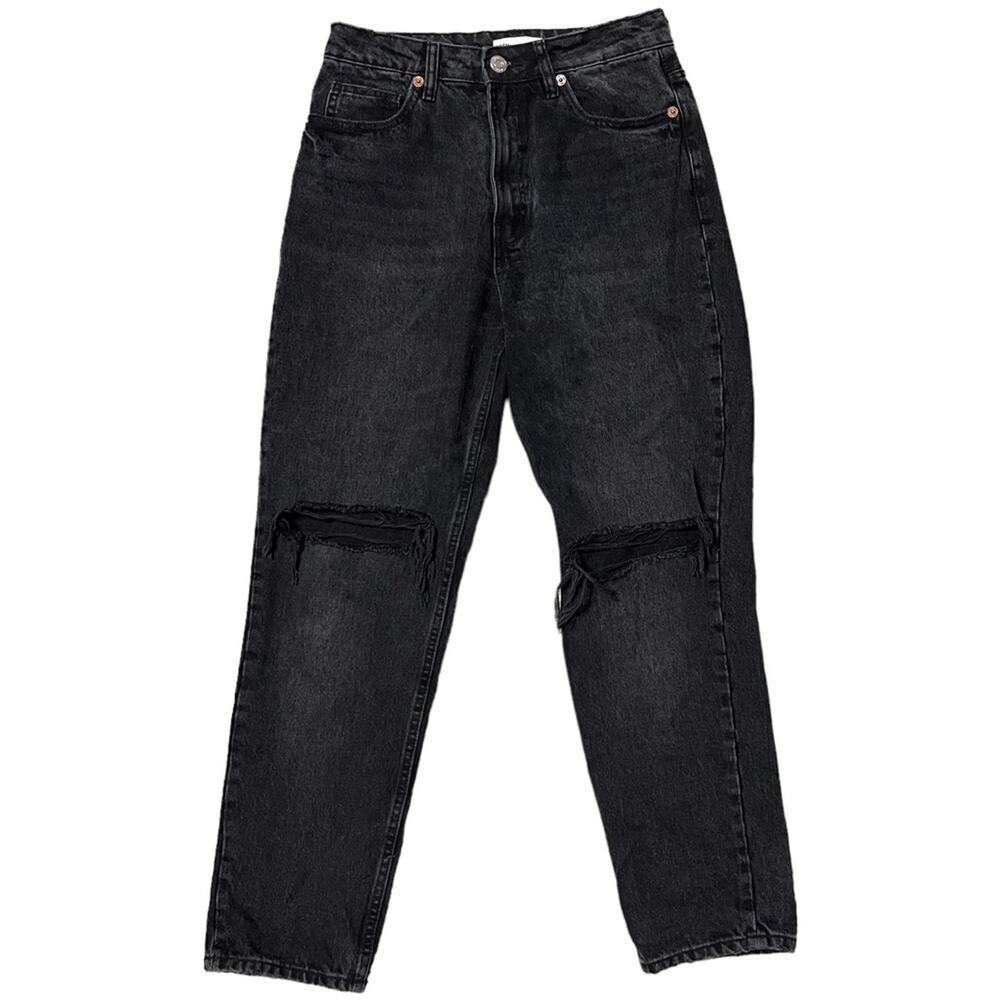 Zara Distressed High Rise Mom Jeans Black Size 6